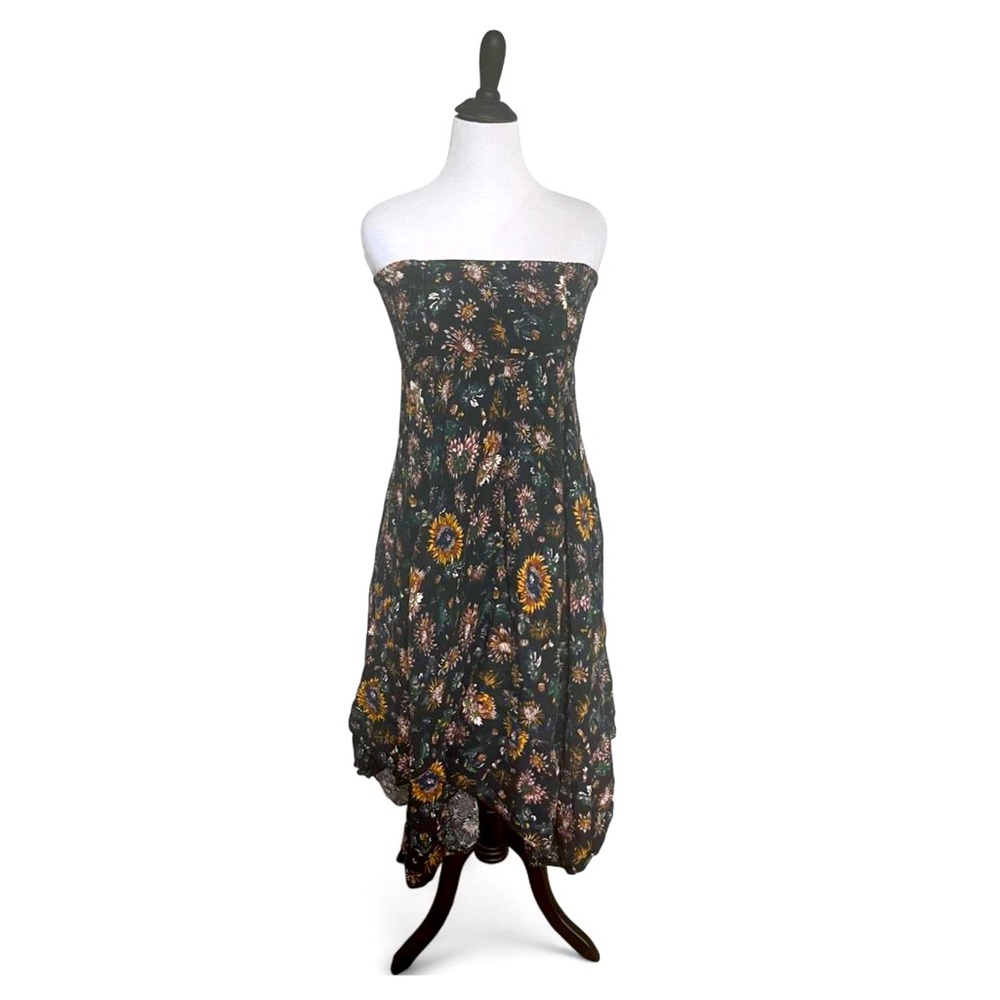 Natural Life strapless black floral bohemian festival beach dress m/l